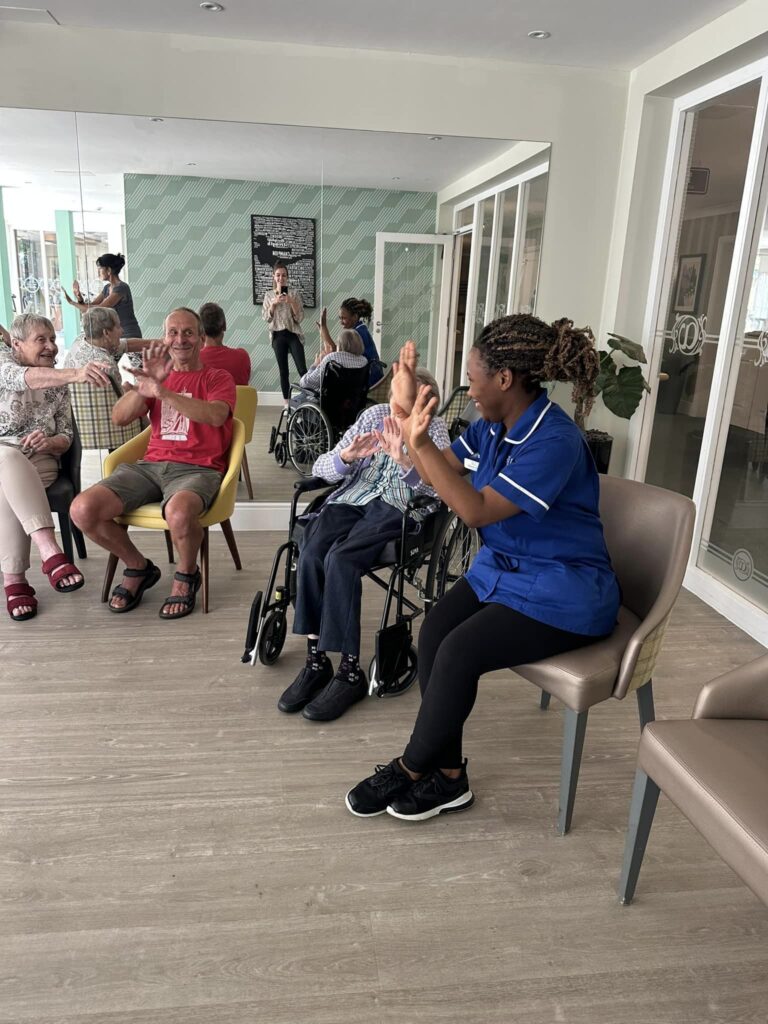 Our residents doing aerobics at The Amwell Care Home