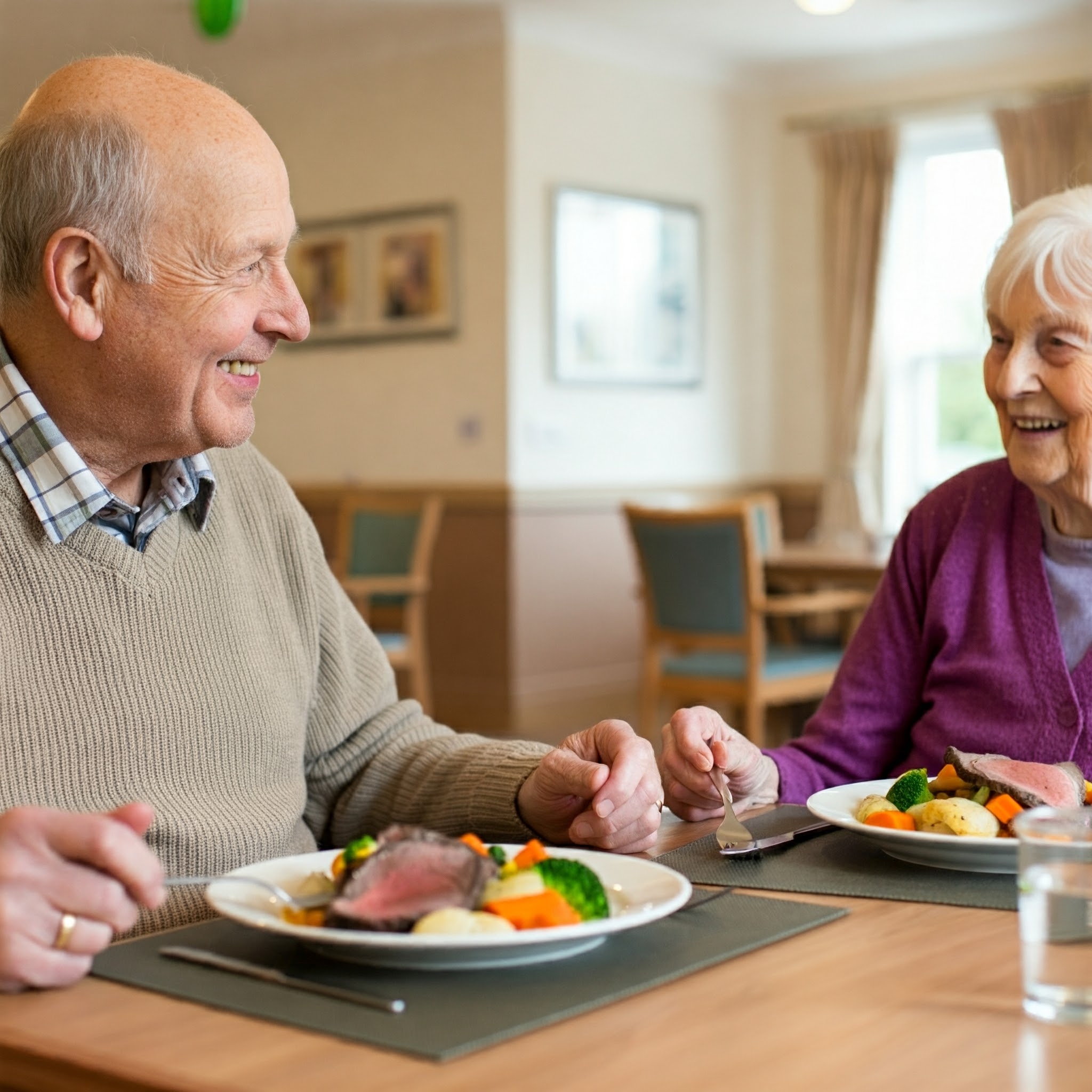 Residents enjoying a hot roast dinner