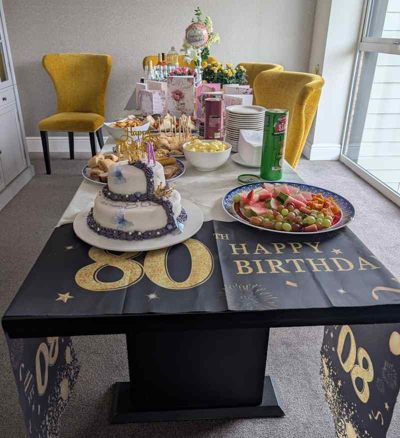 buffet spread on the table for one of our residents' birthday